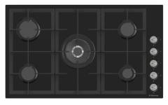 سطح غاز ستار واي بلت ان زجاج حديد ثقيل والقطع ايطالي تجميع تركي 5 عيون 60سمx90 أمان كامل - أسود 
