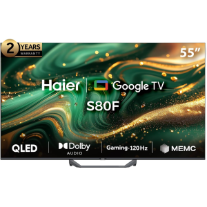 شاشة هاير 55 بوصة سمارت QLED — 4K UHD — Google TV — موديل H55S80FUX