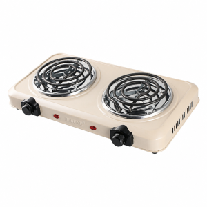 Rebune double electric hot plate 2000W — spiral coils — cream — RE-4-086