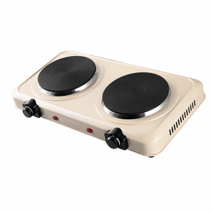Rebune double electric hot plate 2000W — cast iron — cream — RE-4-088