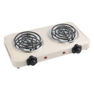 Rebune double electric hot plate 2000W — spiral coils — cream — RE-4-086