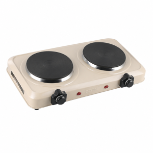 Rebune double electric hot plate 2000W — cast iron — cream — RE-4-088