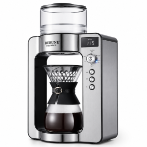 ريبون ماكينة تقطير قهوة ارابيكا 1500 واط 1 لتر - شاشة LCD - فضي - RE-6-027