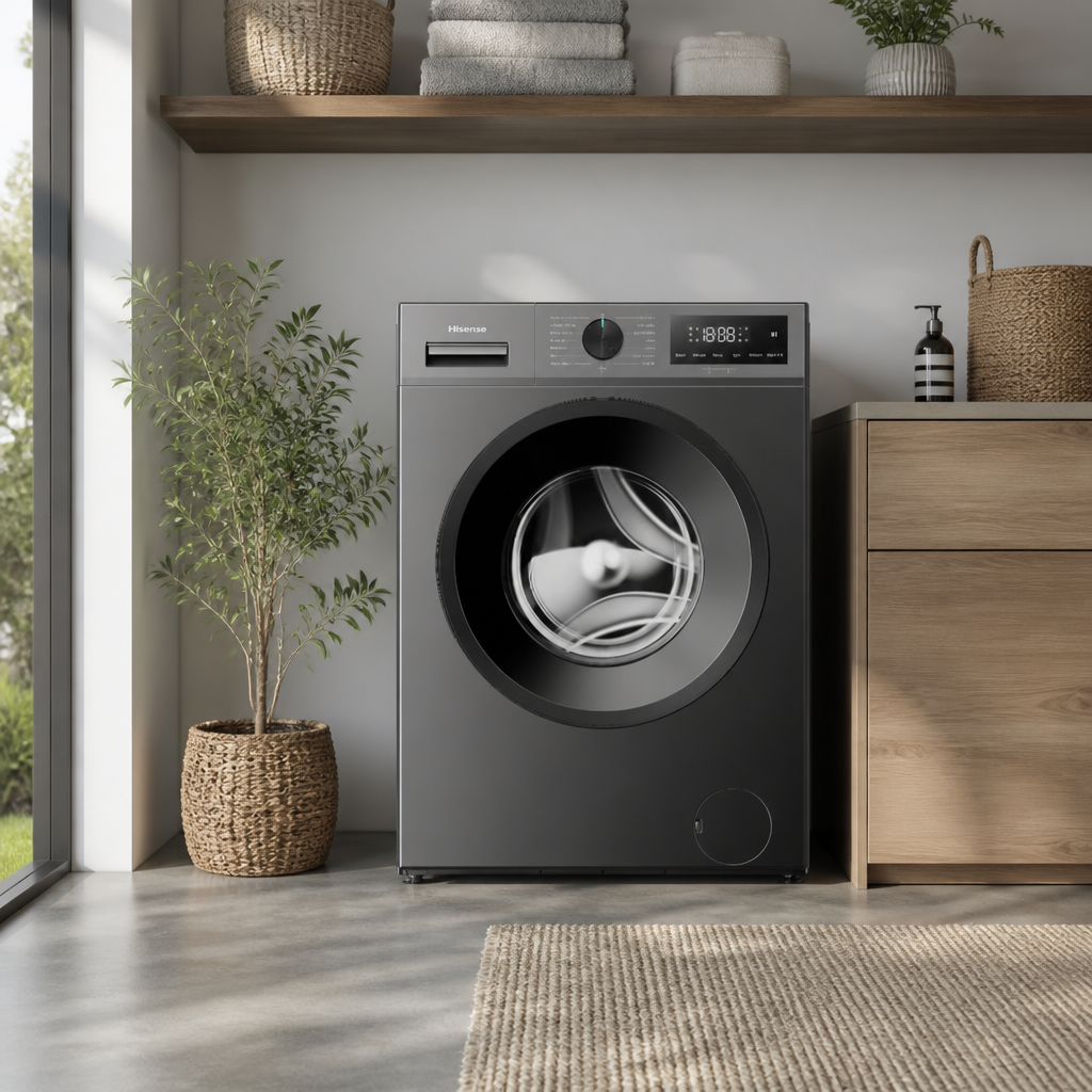غسالة هايسنس WF1I7022BT6 في غرفة غسيل