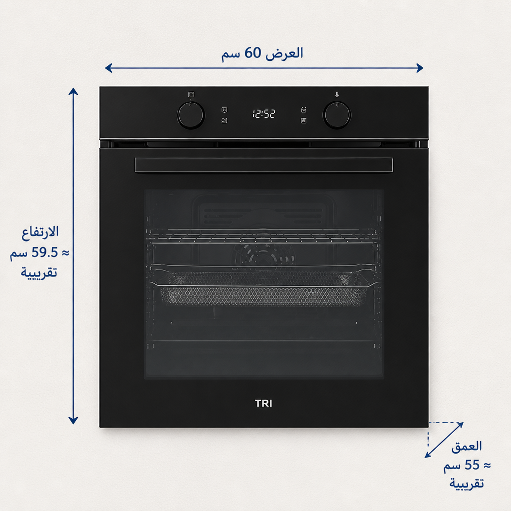 أبعاد فرن تري الأسود: العرض 60 سم